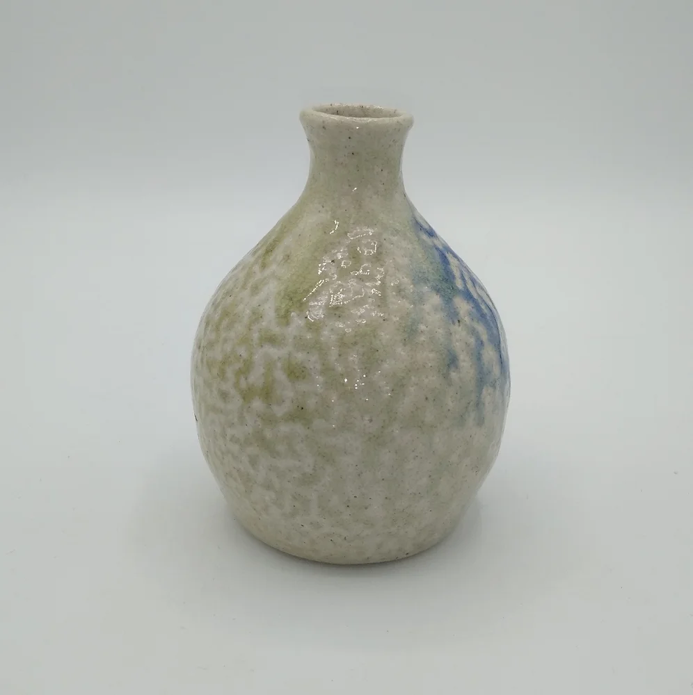 Artisan Hand Thrown Tri tone Textured Dapple Glazed Round Bud Vase Vintage - Picture 2 of 10